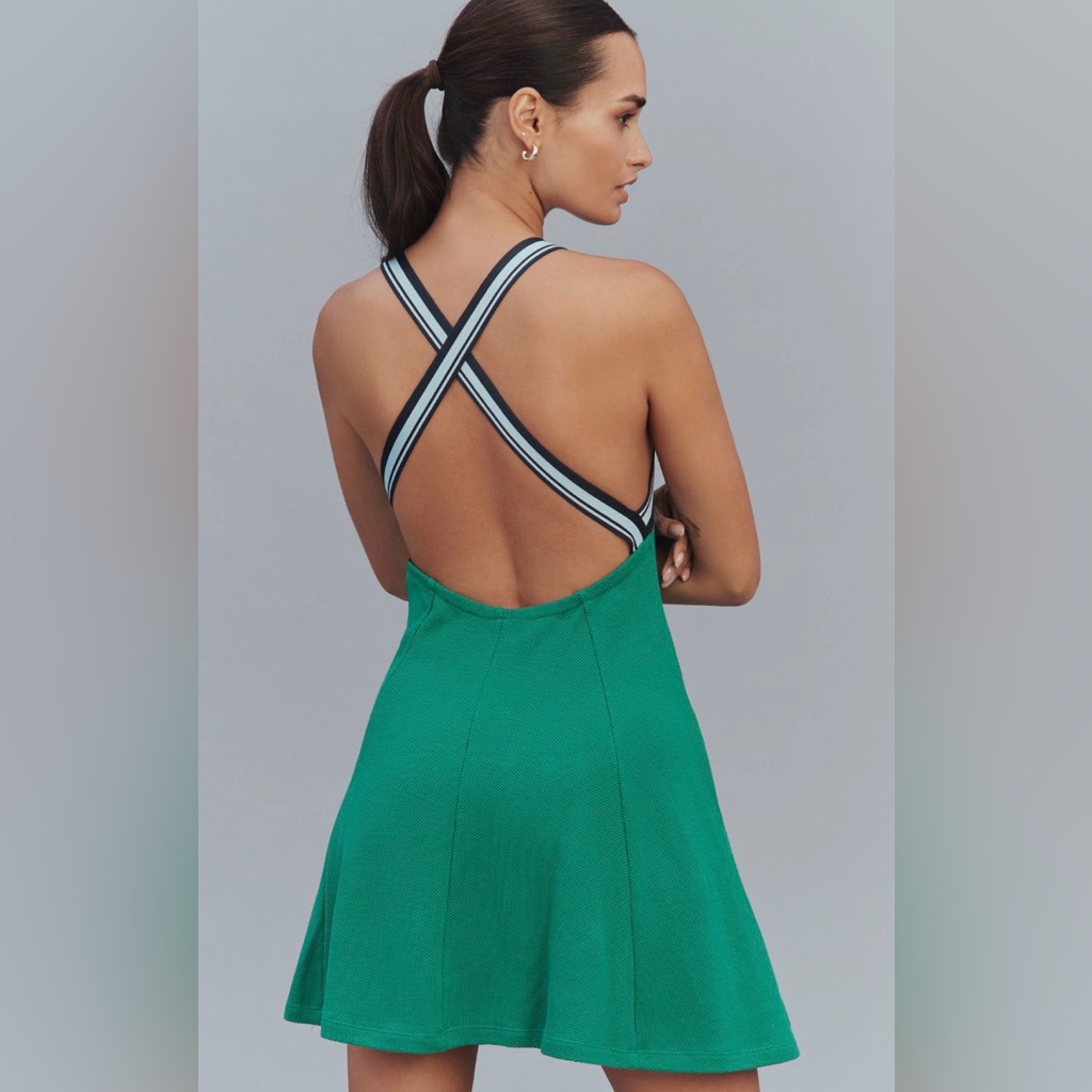 Anthropologie Green Backless Dress With Strappy Detail